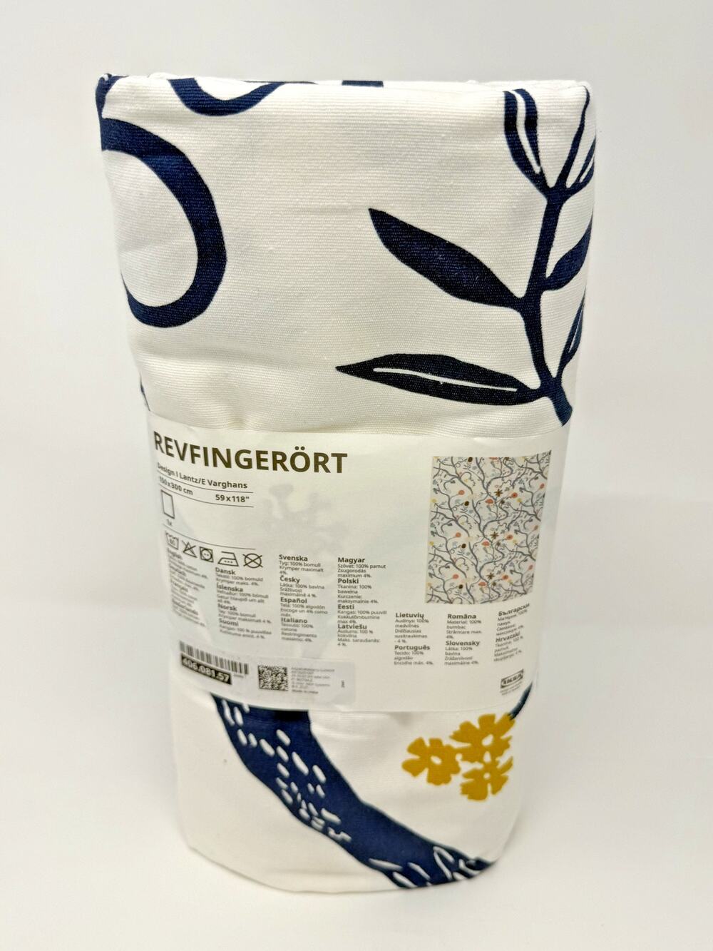 IKEA REVFINGERÖRT Pre-cut Fabric Botanical White Multicolor59x118"-NEW